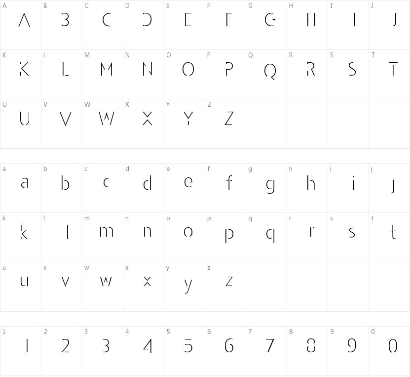 Andarilho Font的字符映射图