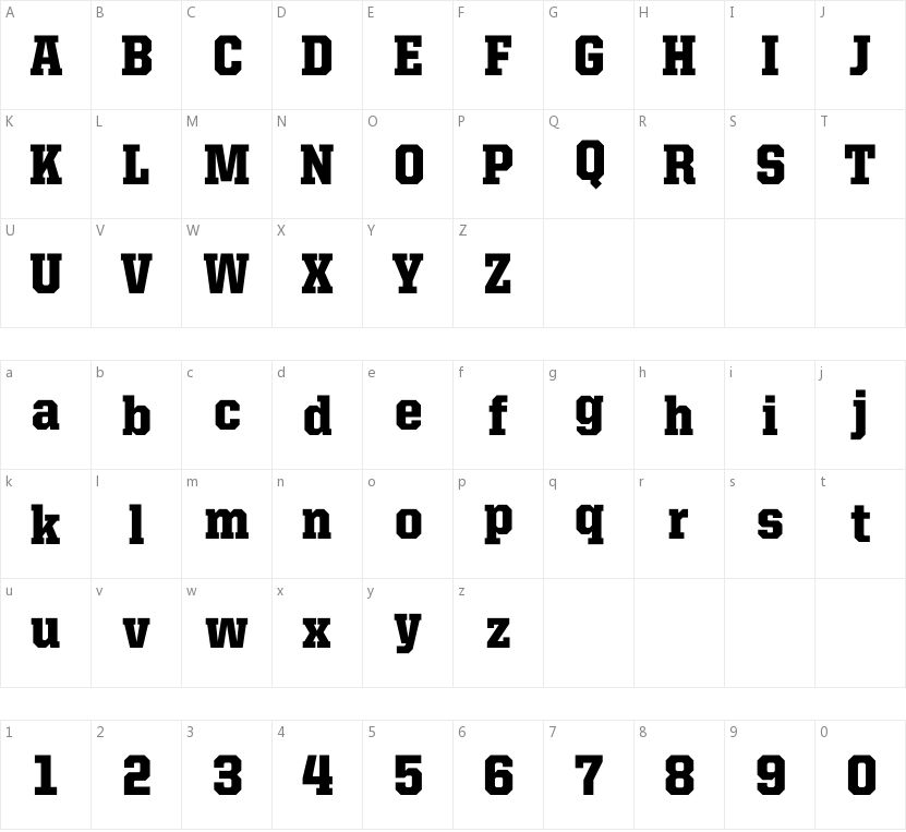 United Serif SmCd Bk的字符映射图
