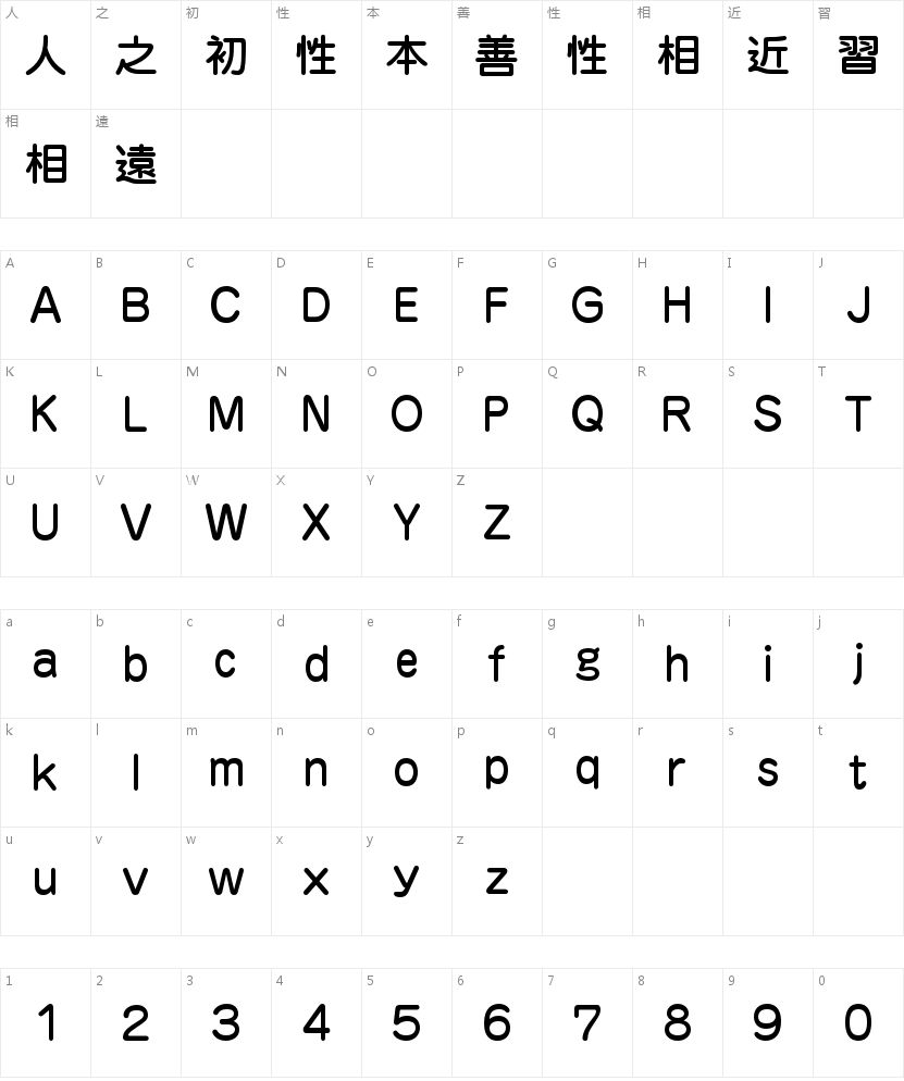 G-OTF じゅん Pro 34字符映射图