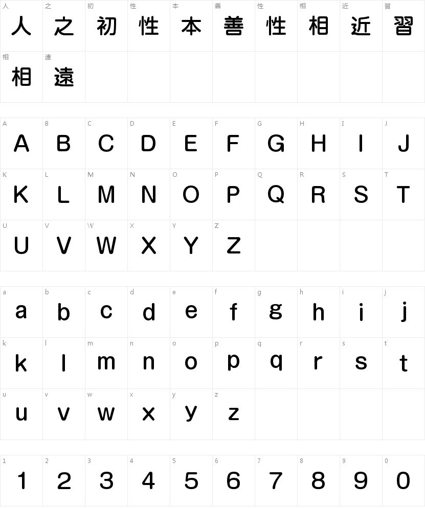 G-OTF 新丸ゴ Pro M字符映射图