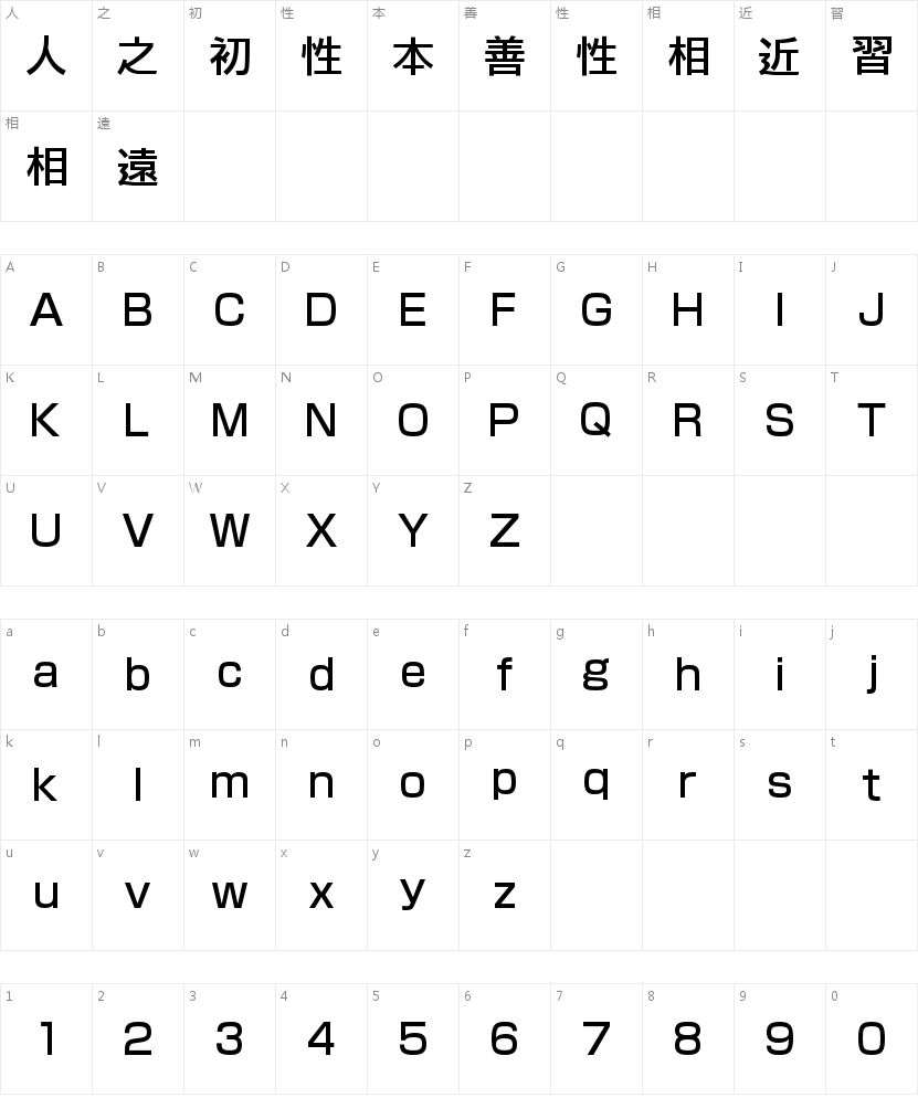 G-OTF 新ゴ Pro M字符映射图