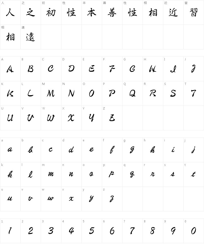 HOT-白舟行書 Std R字符映射图