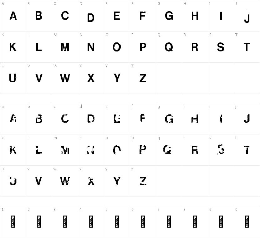 DryTransfer Helvetica Medium Caps的字符映射图