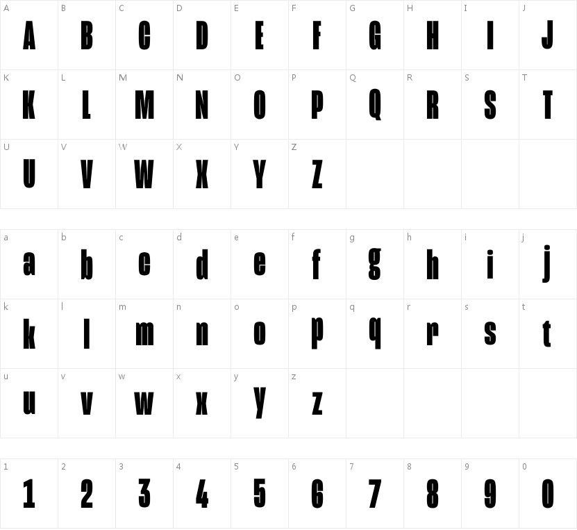 Mongoose W01-Black的字符映射图