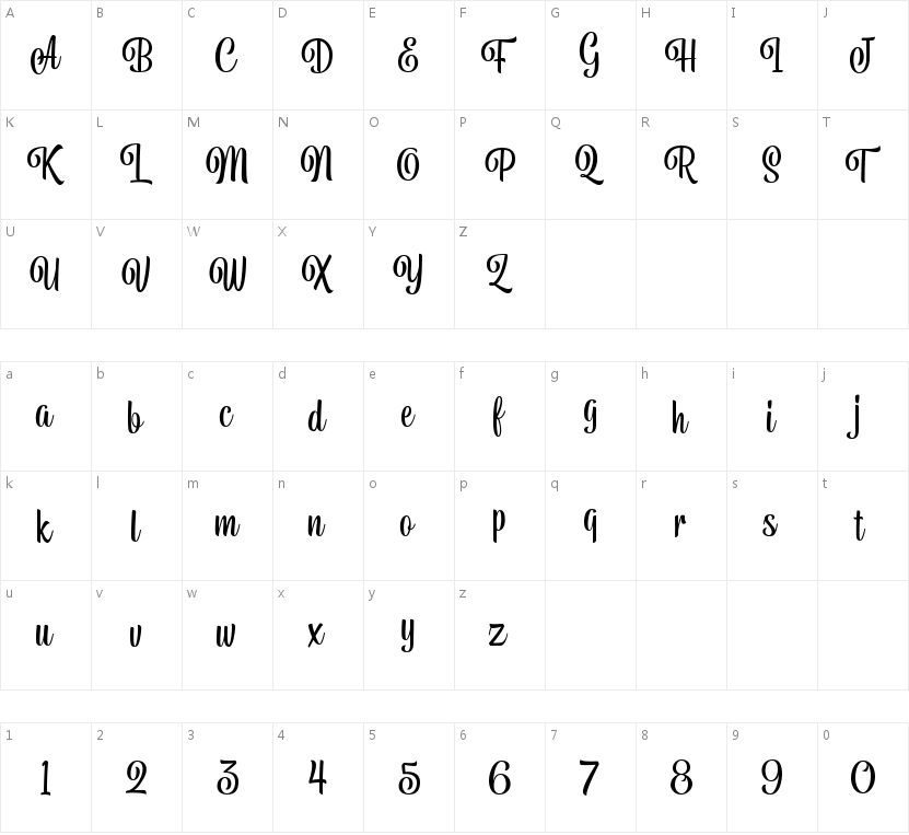 Belymon Script DEMO的字符映射图