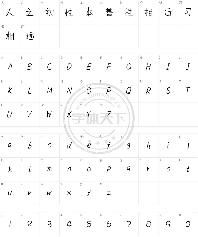 云书法萨瓦迪卡简的字符映射图