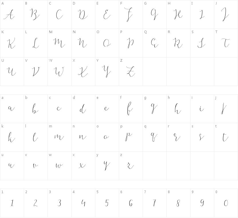 Bellaria Script的字符映射图