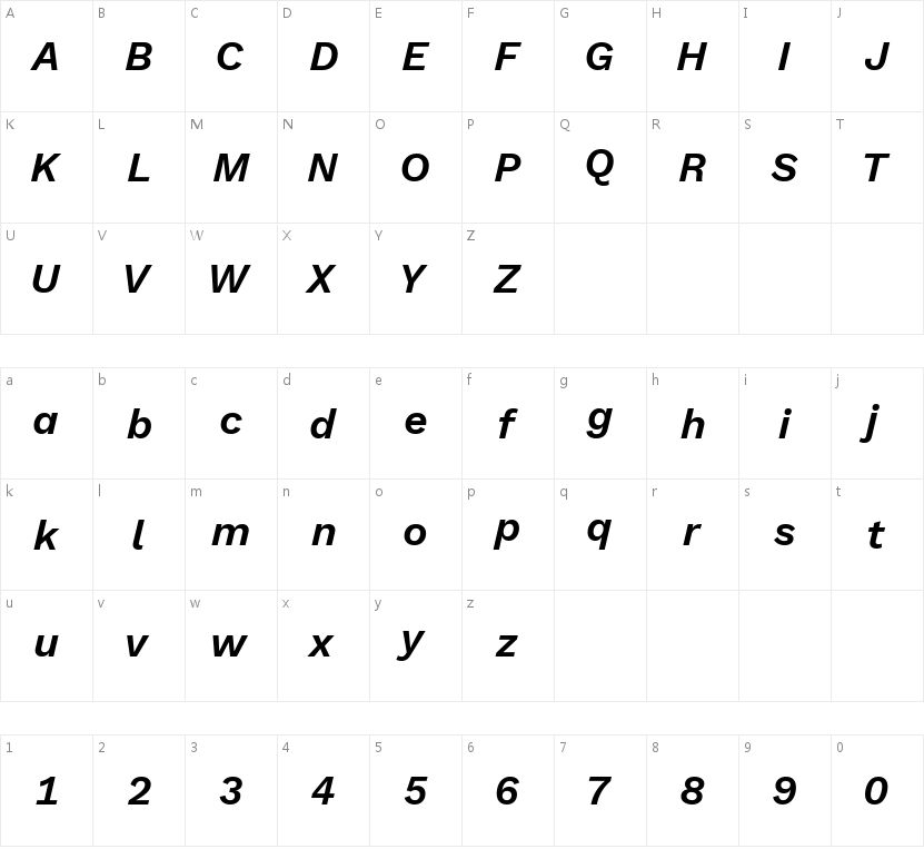 Elaine Sans Medium SemiBold Italic的字符映射图