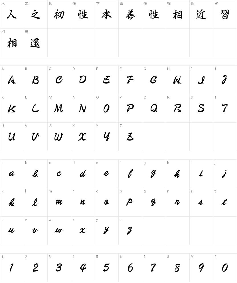 HOT-白舟太行書 Std B字符映射图