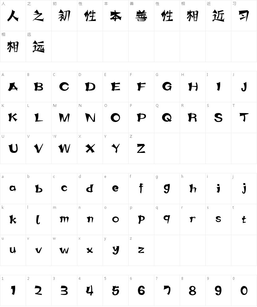 字魂33号-涂鸦体的字符映射图