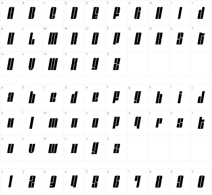 chappa Black Oblique的字符映射图
