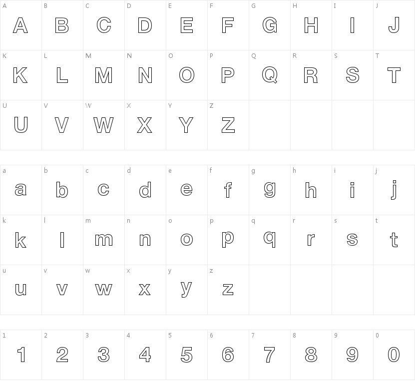 Helvetica Neue LT Pro 75 BdOu的字符映射图