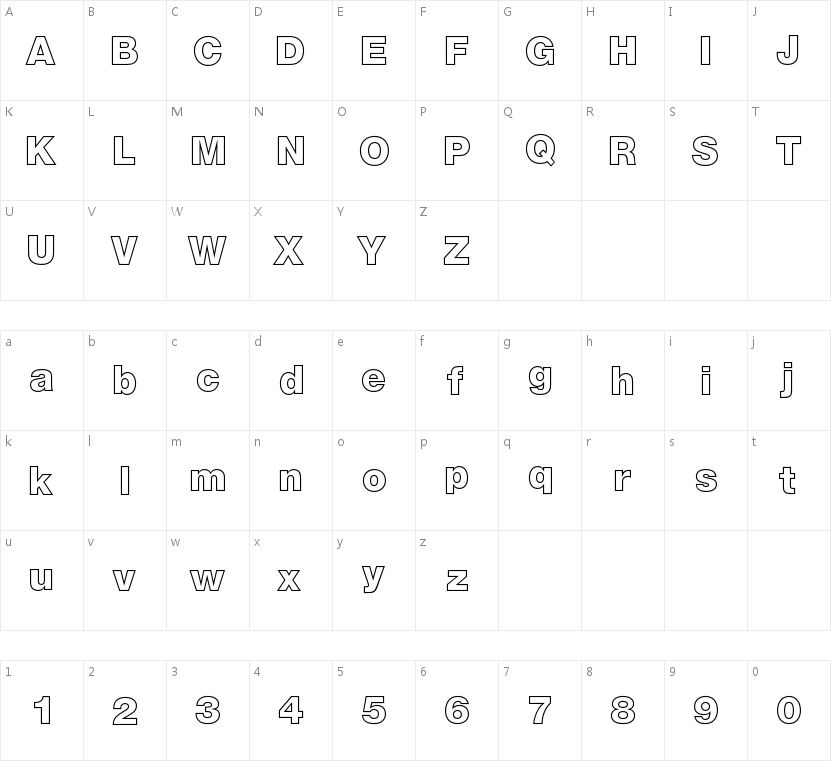 Nimbus Sans Nov T OT Outline Bold的字符映射图