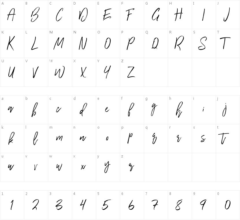 Wilderness Typeface Regular的字符映射图