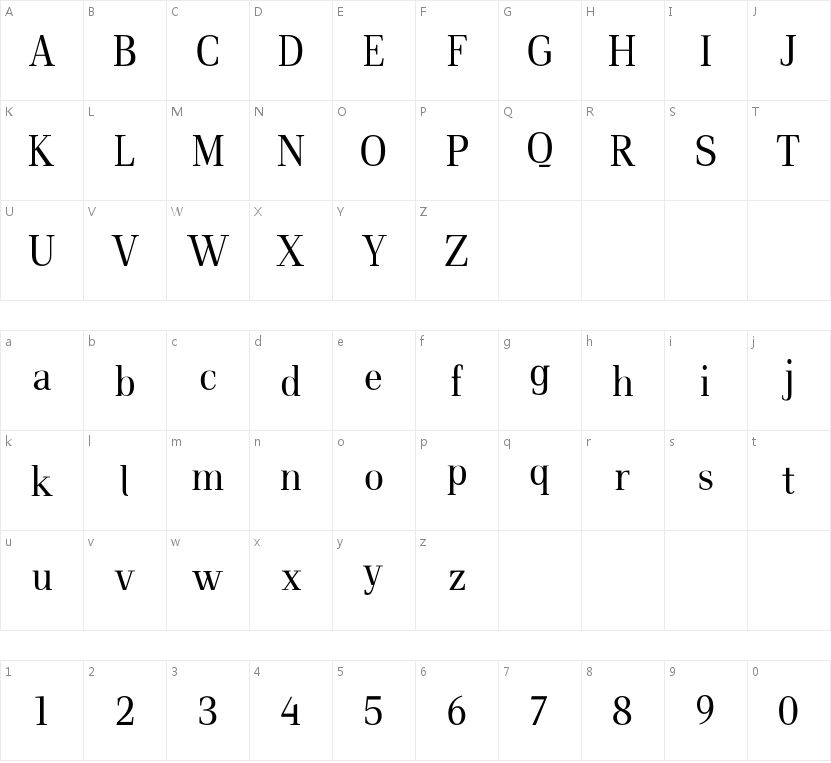 Luiss Serif的字符映射图