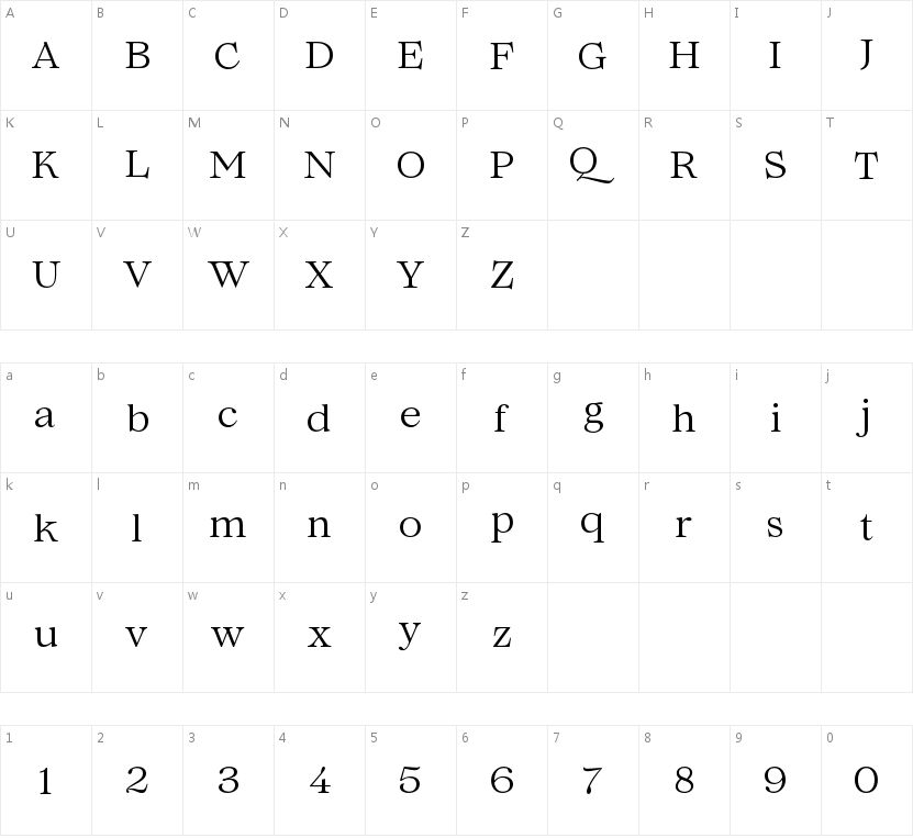 Lovelace Text Regular的字符映射图