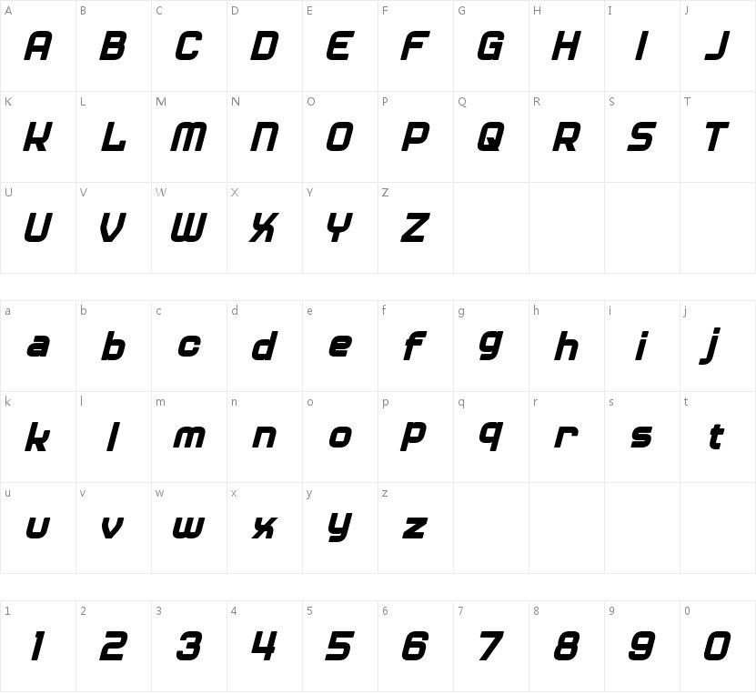 Diner Italic的字符映射图