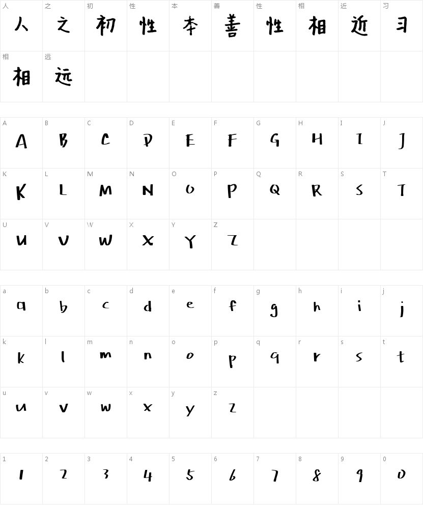 汉仪新蒂蜡笔体的字符映射图