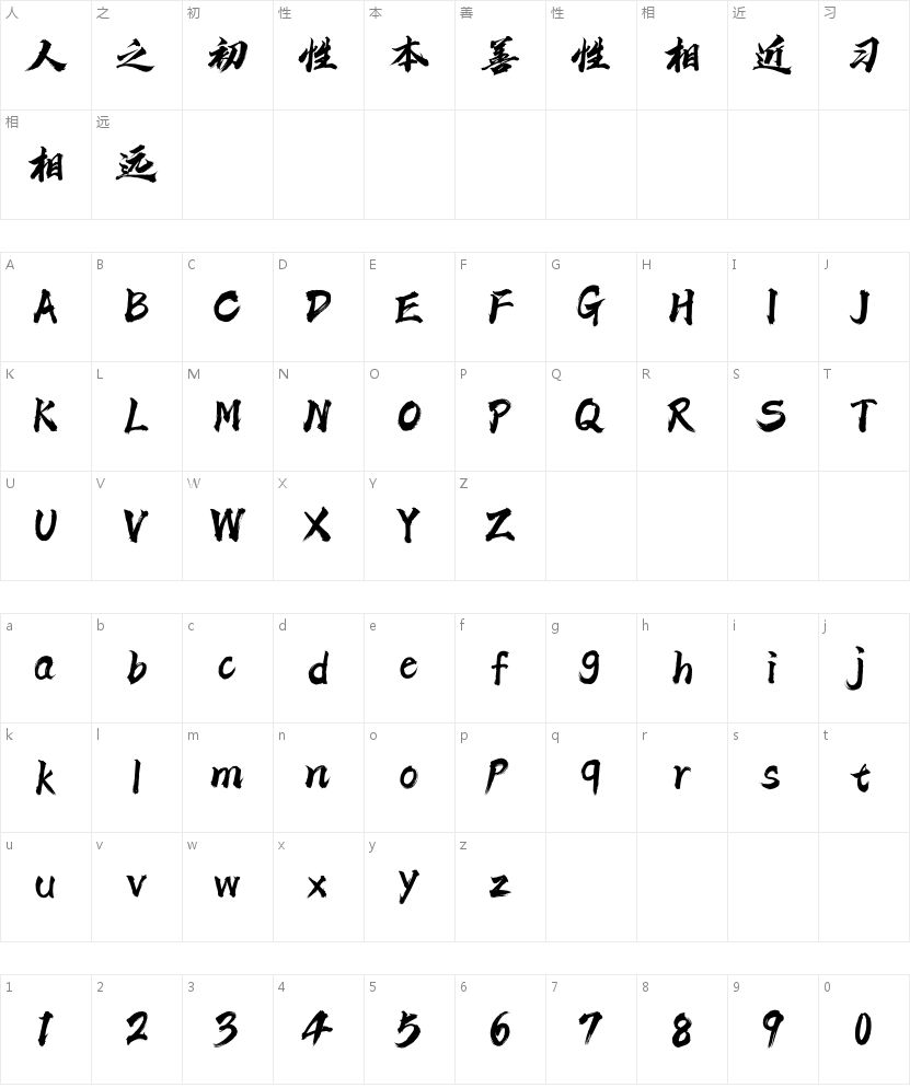 汉仪迪升英雄体的字符映射图
