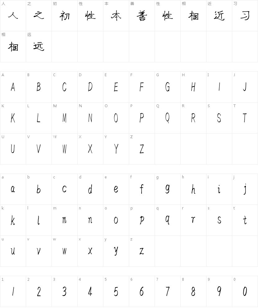 汉标独孤隶书的字符映射图