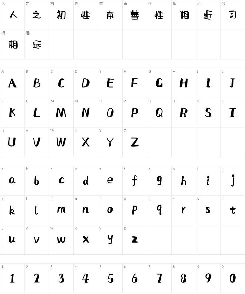 字心坊pop团圆体的字符映射图