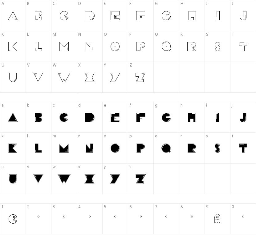 Pac-Font的字符映射图