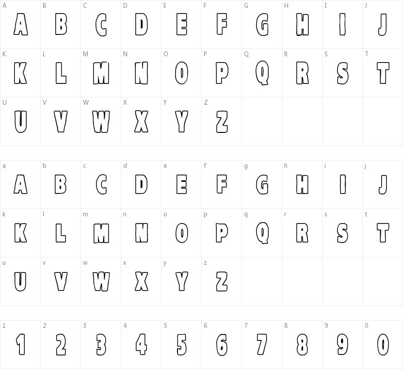 VTC Komika Head Liner的字符映射图