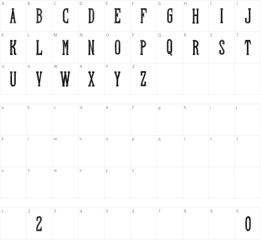 Hand Shop Typography A20的字符映射图