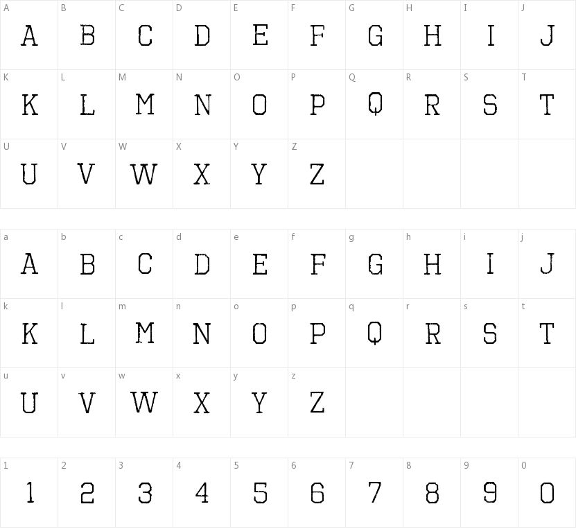 Octin Vintage Free的字符映射图