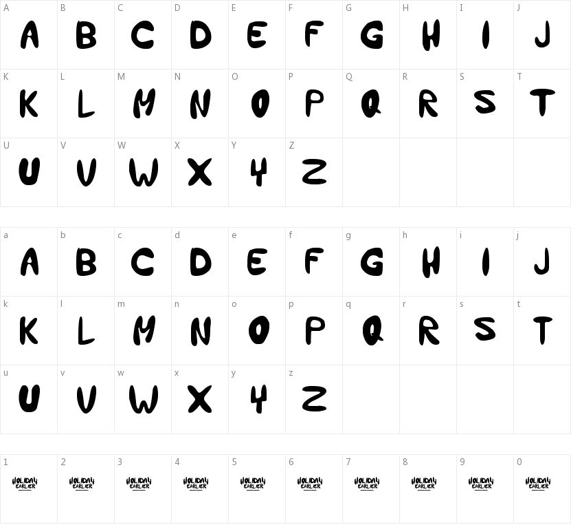 Holiday Earlier的字符映射图