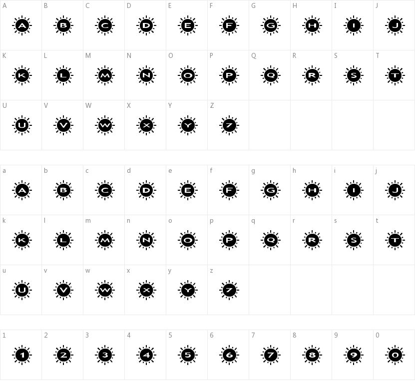 AlphaShapes Sunshine 2的字符映射图