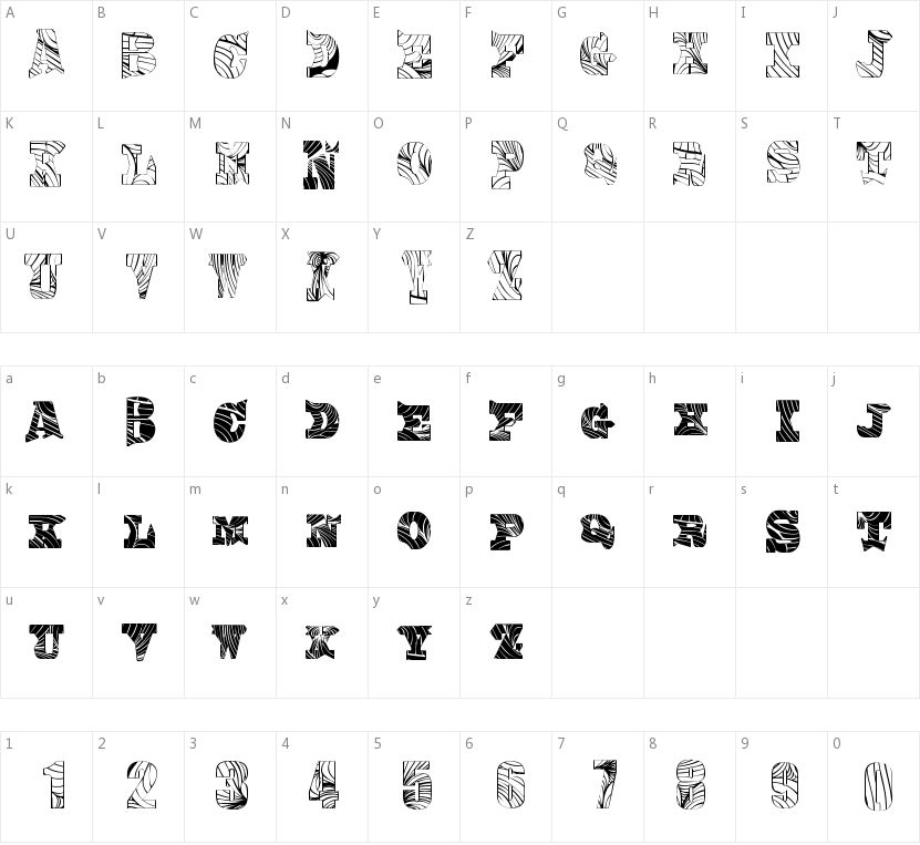 Comic Woodwork的字符映射图