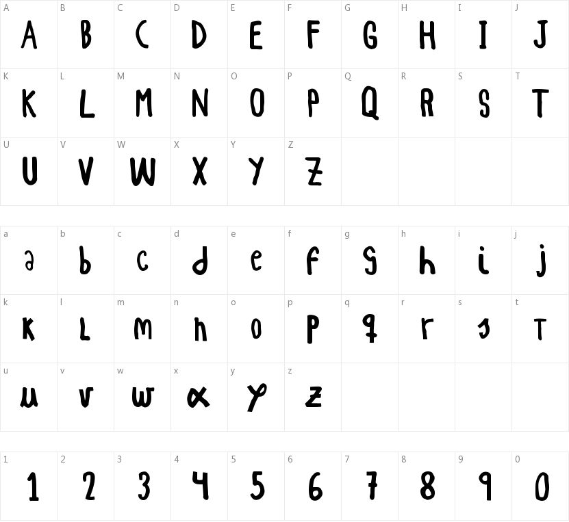 Woodcutter Simple Font的字符映射图