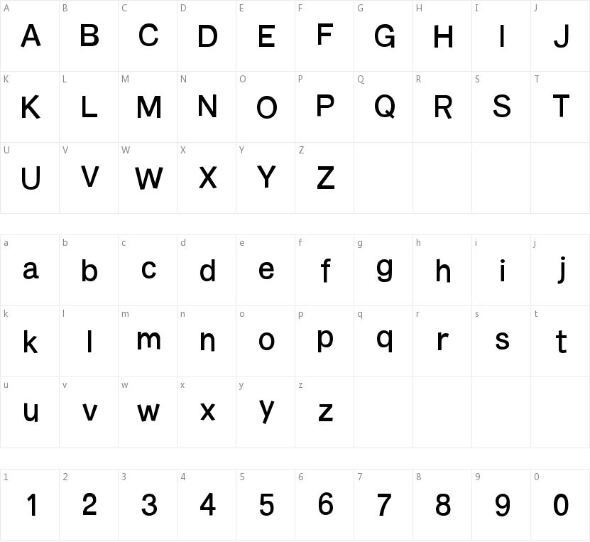 Burvetica NC的字符映射图