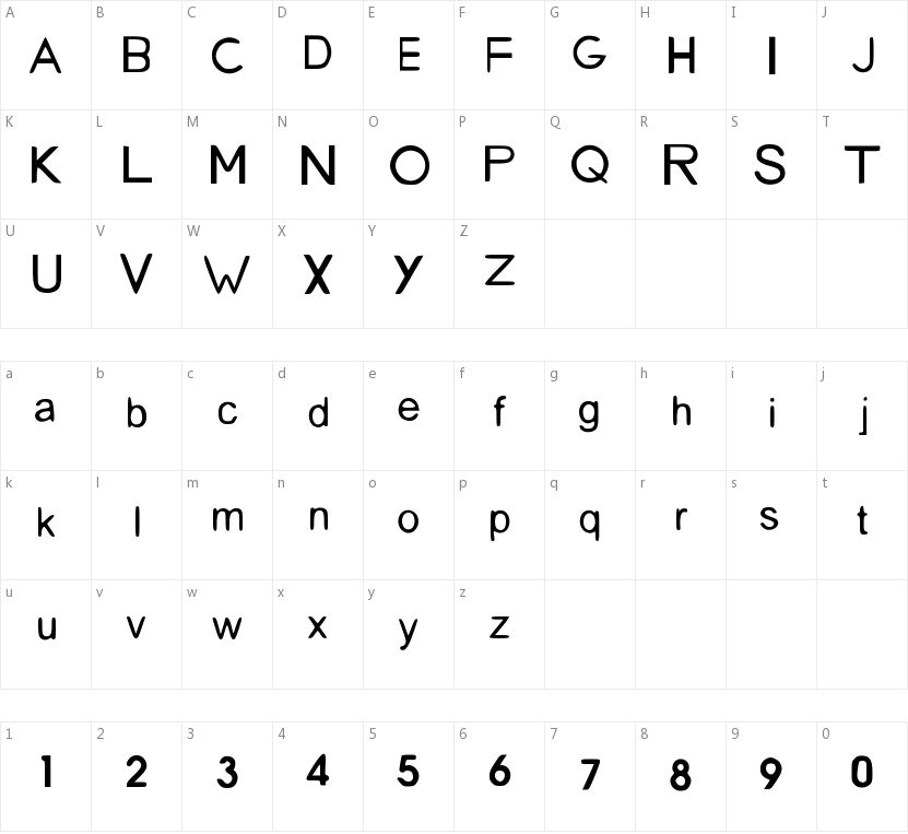 San Diego Font的字符映射图