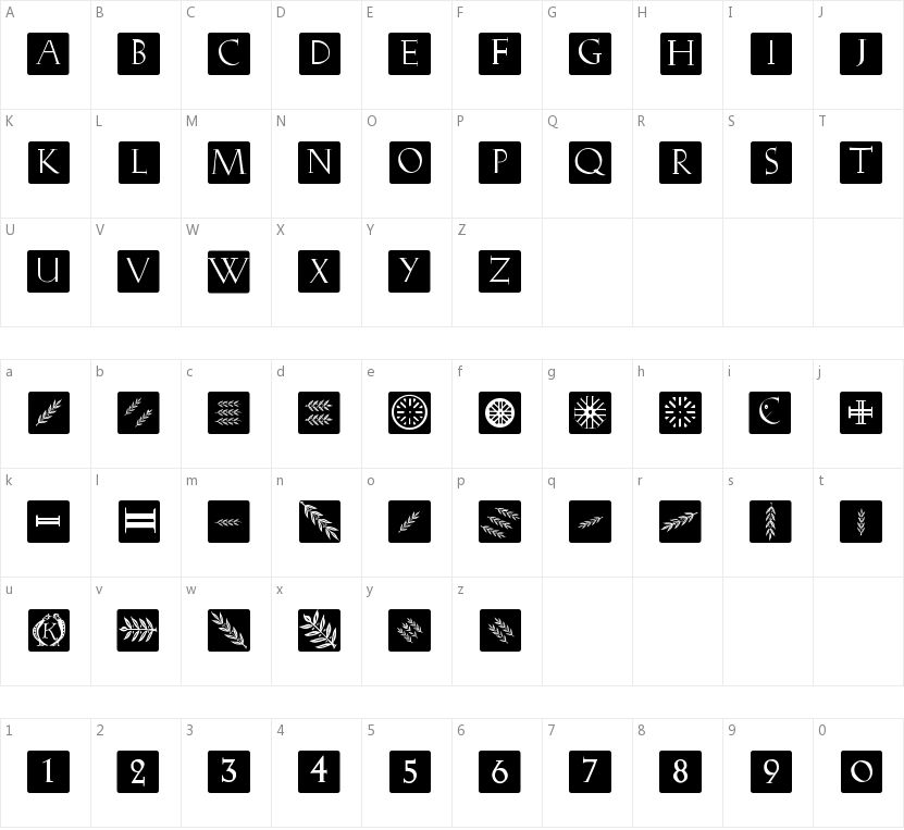 Romana Caps Classic Squares的字符映射图