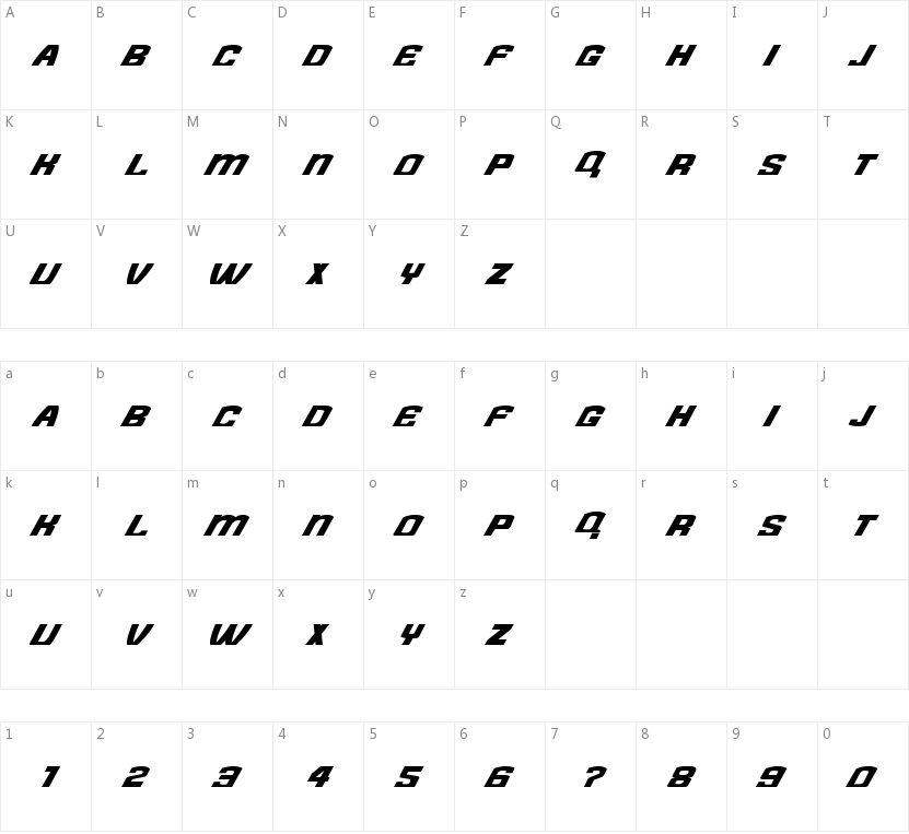 Need for Font的字符映射图