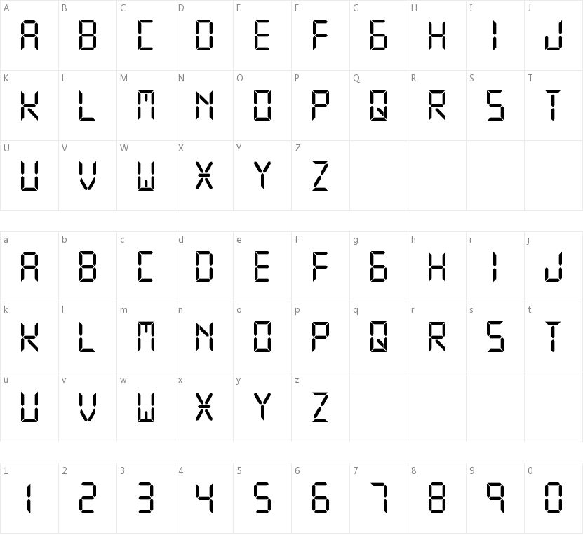 Digital Display TFB的字符映射图