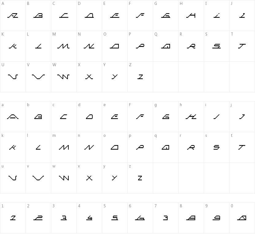 Mega Slant Line的字符映射图