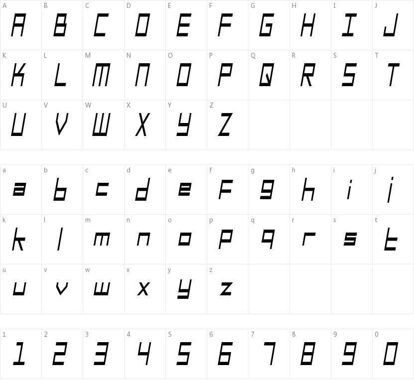 SF Square Head的字符映射图