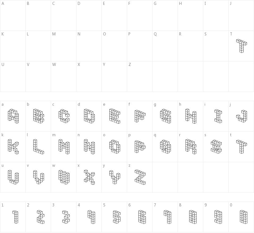 Demon Cubic Block Font的字符映射图