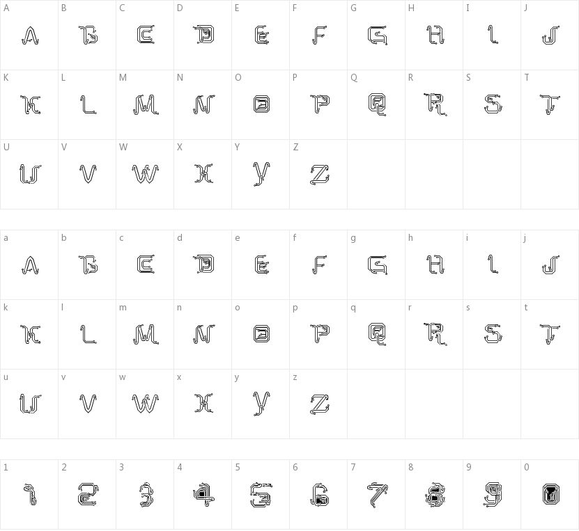 Park Tech CG的字符映射图