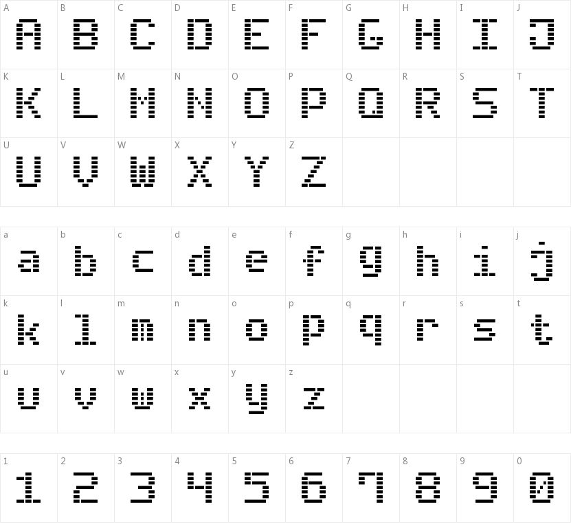 Dash Digital-7的字符映射图