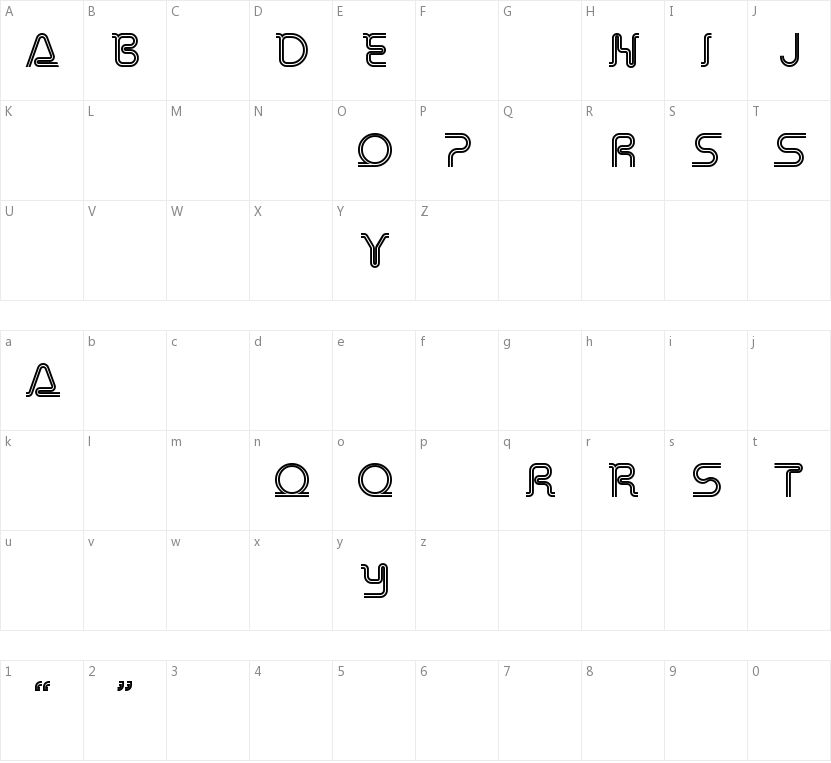 Retro Stereo Thin的字符映射图