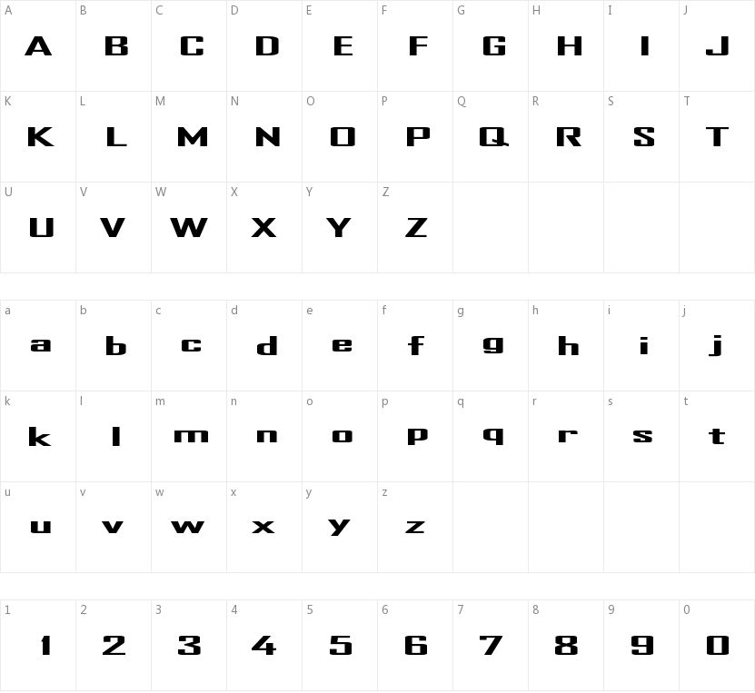 TR Heavy的字符映射图