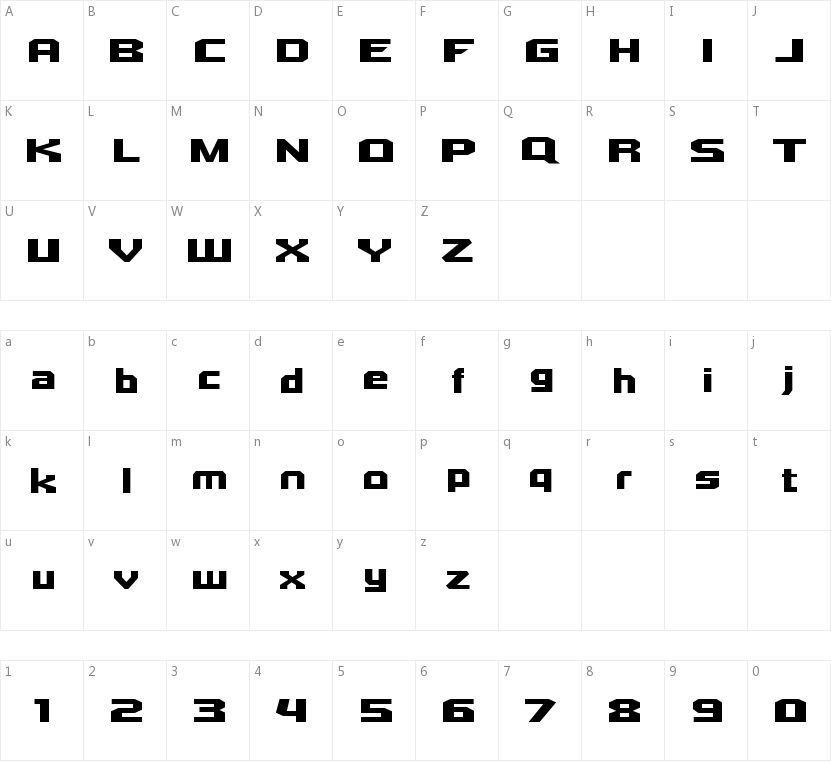 Quadrangle的字符映射图