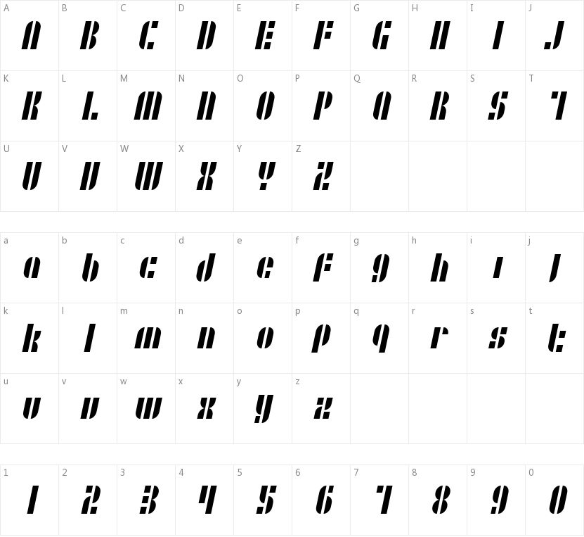 SF Retrosplice的字符映射图