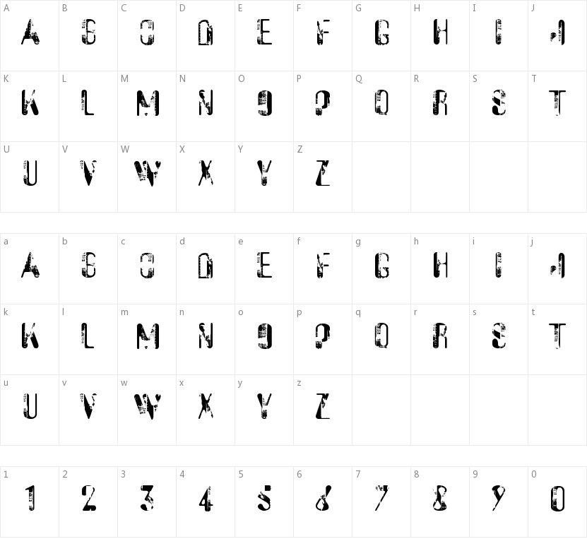 Sucata Spacial的字符映射图