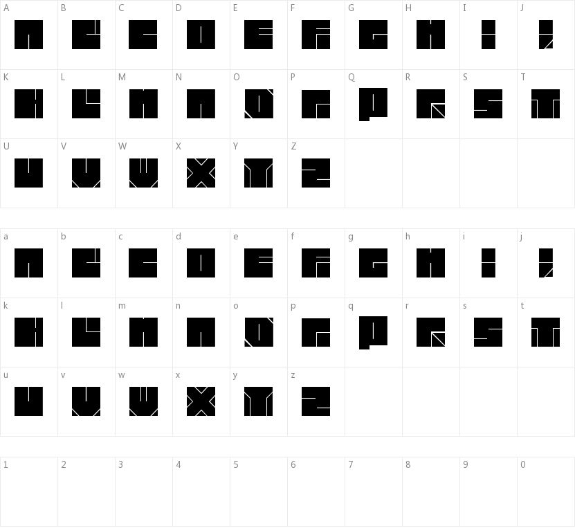 Blok Typeface的字符映射图
