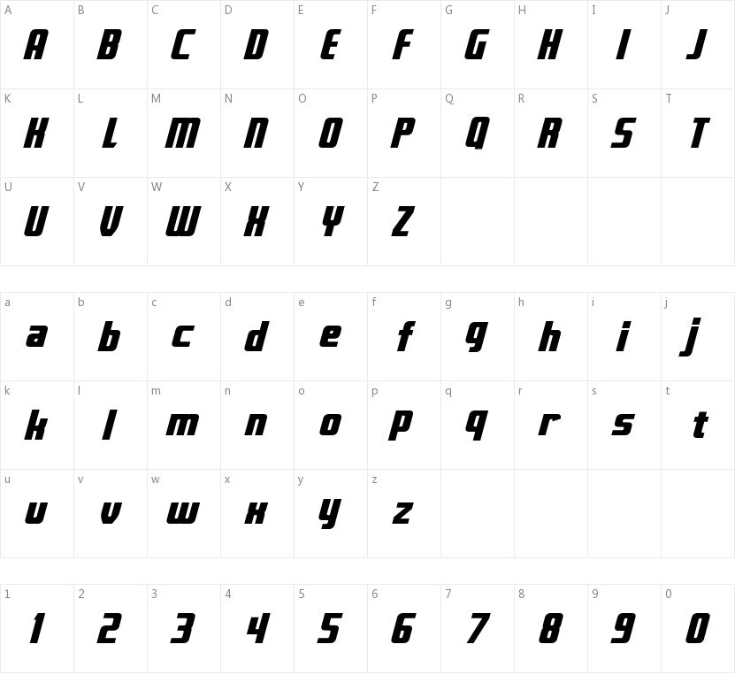 Fontana的字符映射图